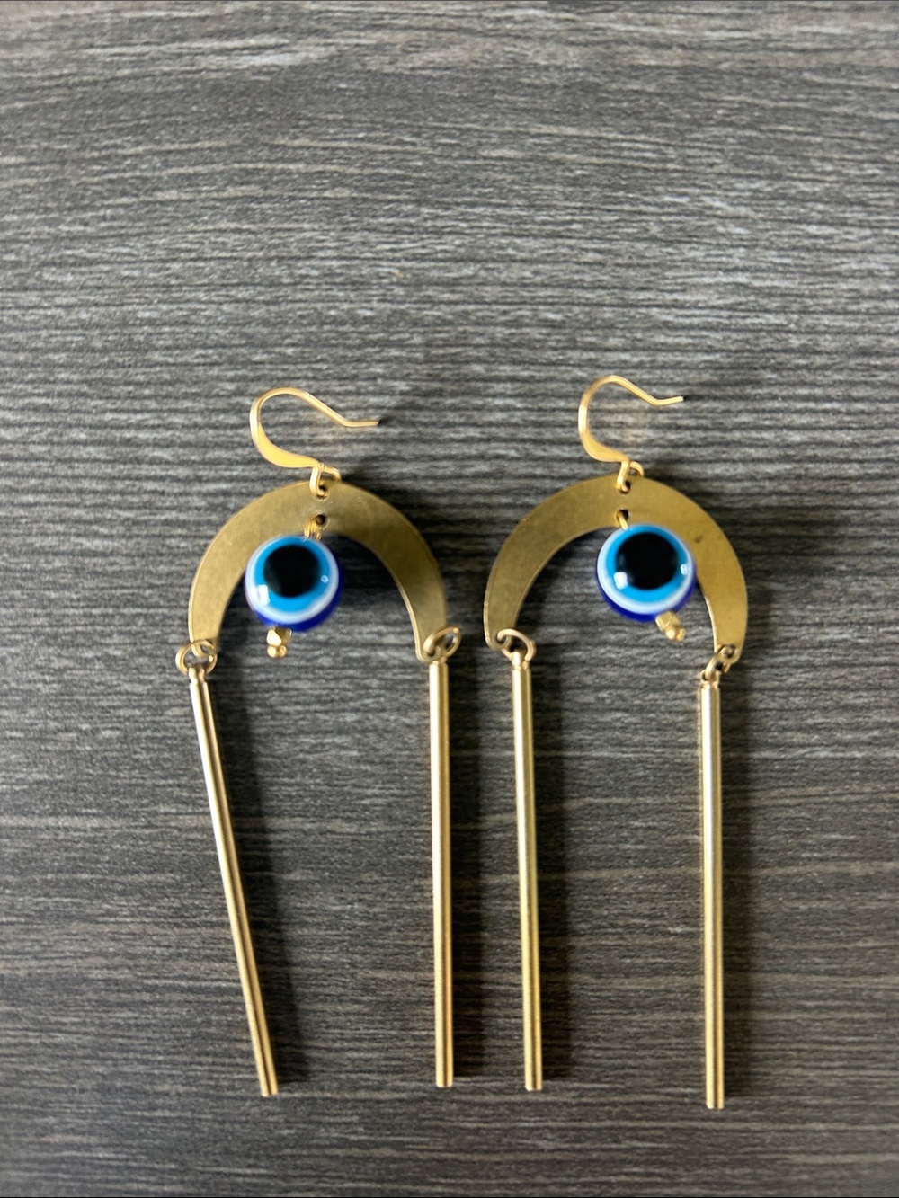 Brass Blue Evil Eye Dangle Earrings - Women Jewelry